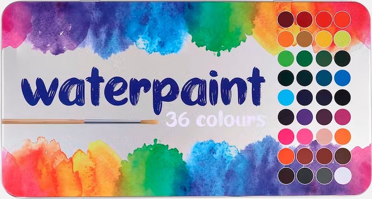 Decotime | Waterverf in blik | 36 kleuren | Mengen met water | Incl. penseel | Verven | Knutselen